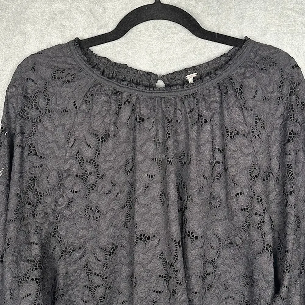 Free People Top Womens Extra Small Black Lace Whimsigoth Dark Fairy Romantic